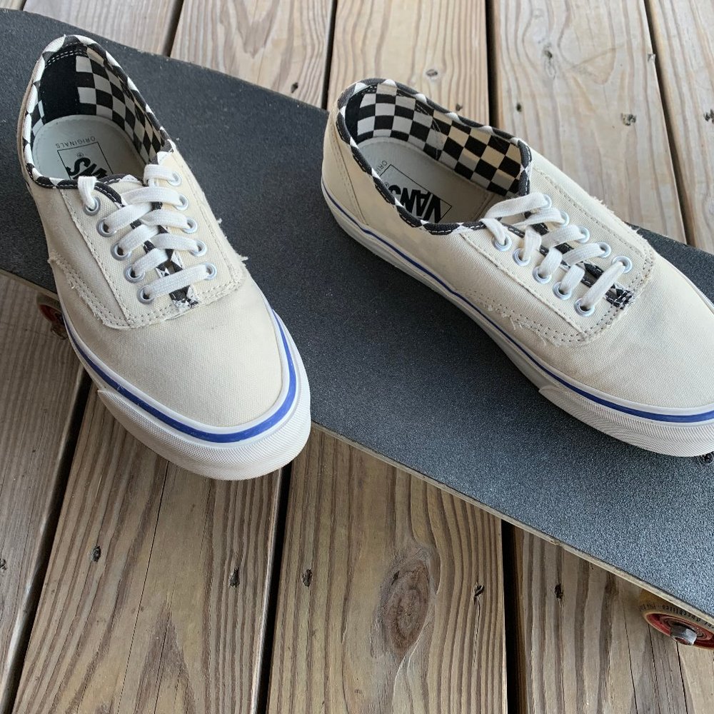 Vans Authentic Cream Checkered Frayed Shoes